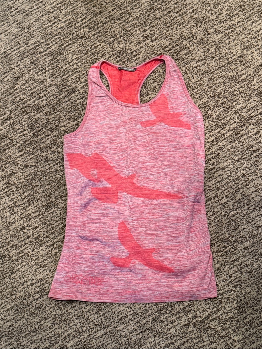 oiselle Pink Heather Racerback Tank with Coral Bird Motif